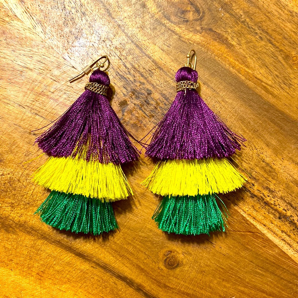 Mardi Gras Earrings Purple green gold Tassel Boujee Mardi Party Louisiana